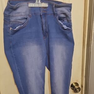 BAMBOO Blue Jeggings with Stretch and Faded Design